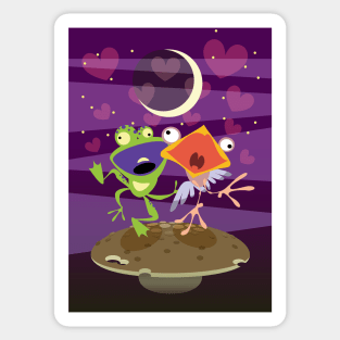 Funny Frog And Bird Singing Sticker